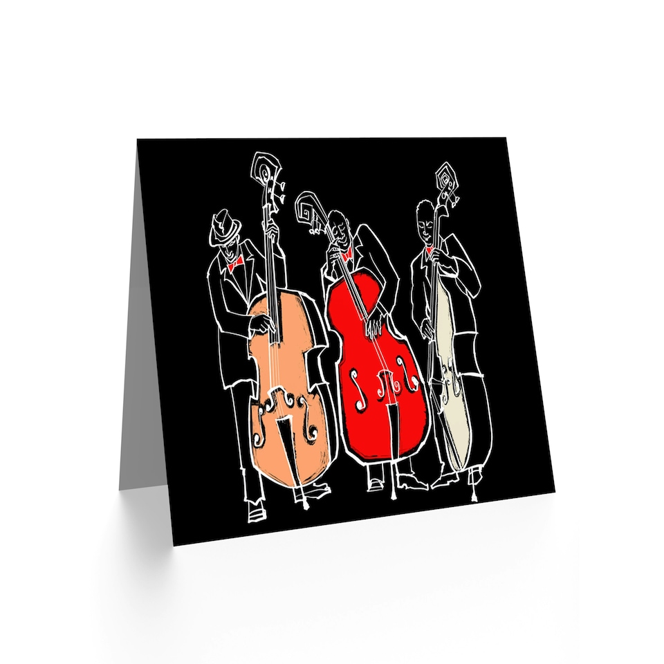 image 1 of Jazz Music Bass Contrabass Musicians Painting Art Card