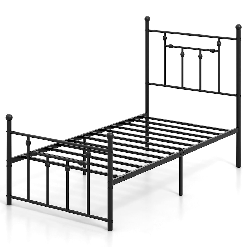 image 1 of COSTWAY Single Size Metal Bed Frame Metal Slats Supported Platform Bed Black