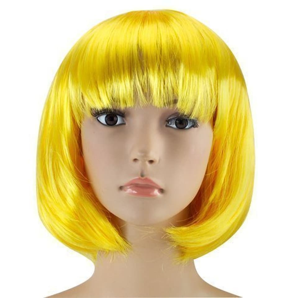 Women's Short Bob Cut Wig Straight Synthetic Hair Fancy Dress Costume Party Wig Elasticated Cap Reusable Soft Hairpiece Various Colours