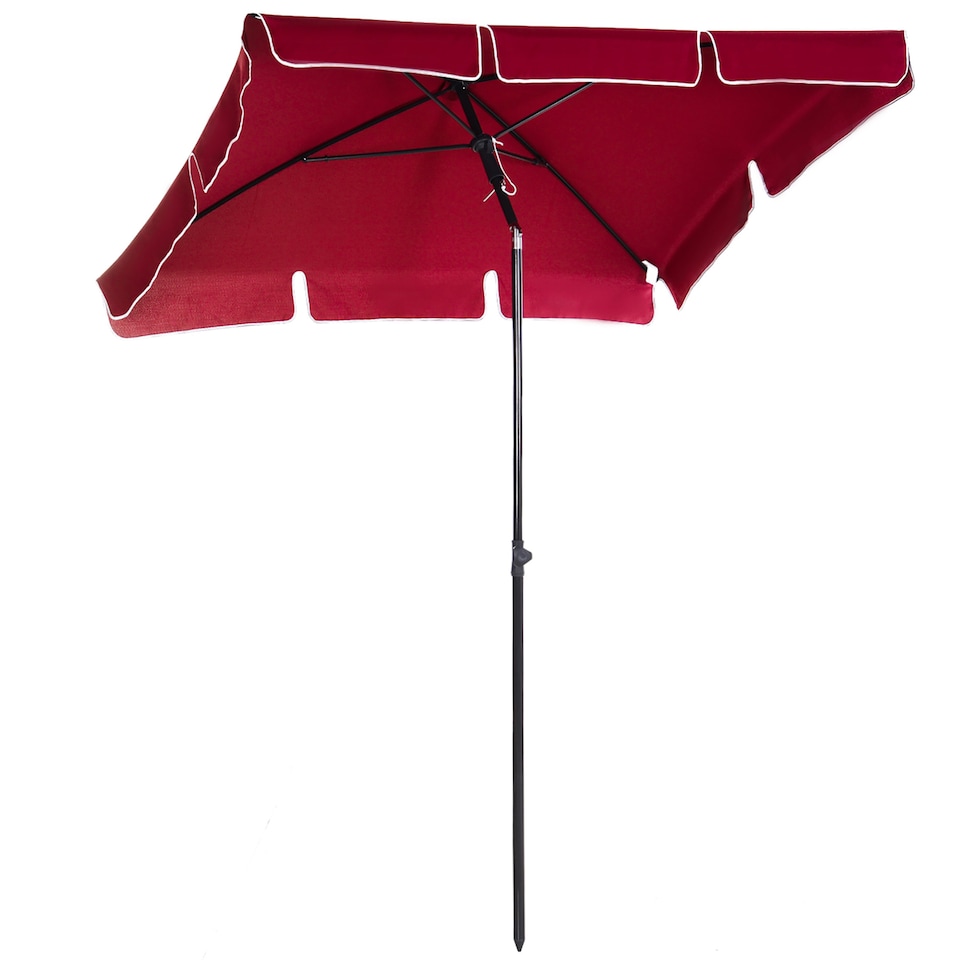 image 1 of Outsunny 2 x 1.3m Garden Parasol Umbrella, Outdoor Market Table Umbrella with Ruffles  Aluminium Pole, Rectangular Tilting Parasol Sun Shade Canopy, Red