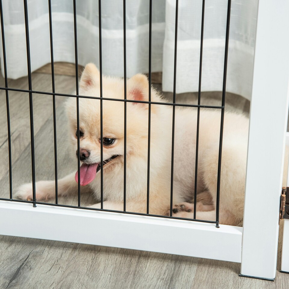 image 1 of PawHut Freestanding Pet Gate Safety Barrier 4 Pannel with Support Feet White