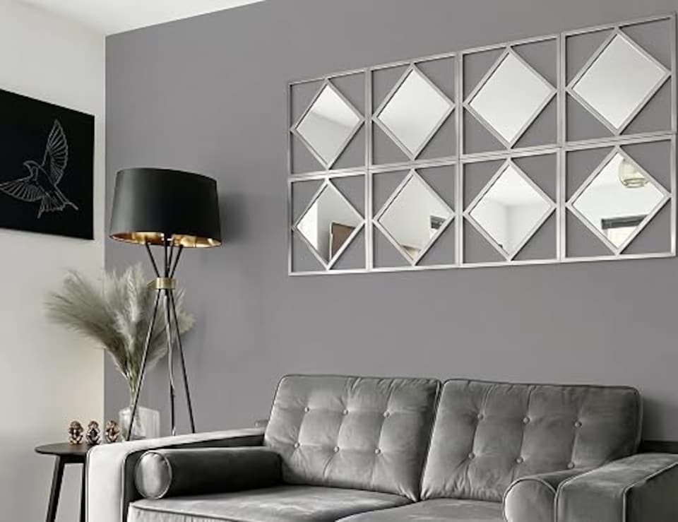 DEENZ Set Of 12 Square Diamond Shape Frame Silver Wall Art Mirror ...