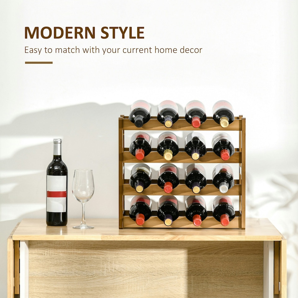 image 1 of HOMCOM Free Standing Wine Rack 16 Bottle Holders, Bamboo Display Shelf