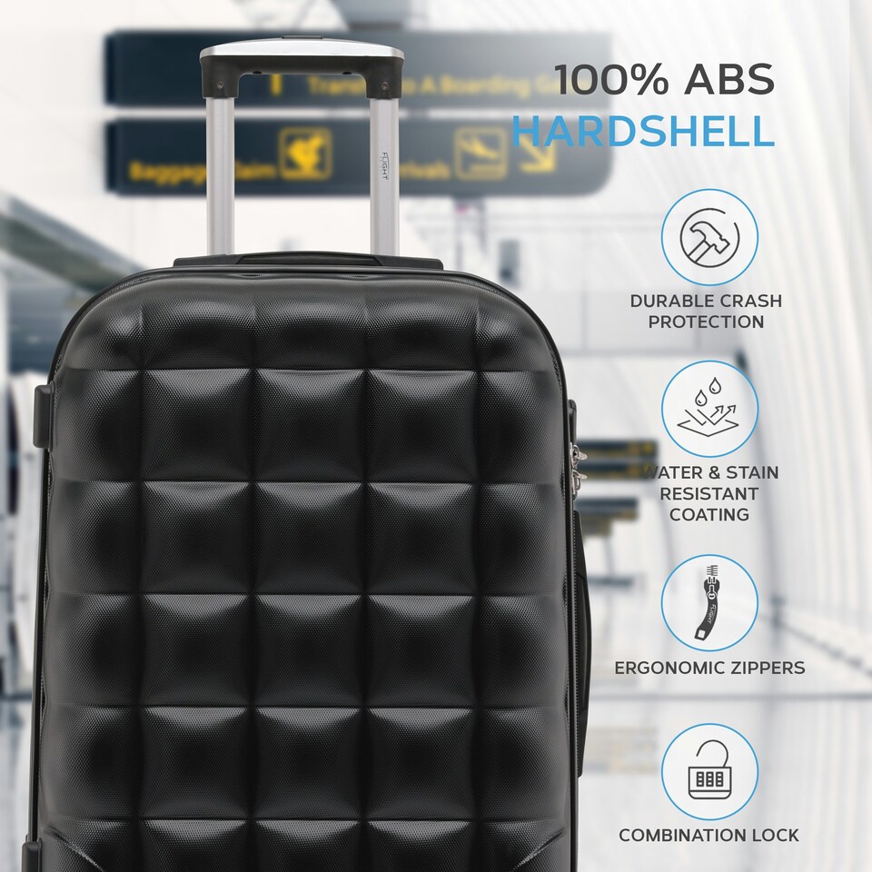 image 1 of Flight Knight Bubble Suitcase Ryanair easyJet Jet2 Approved 8 Wheel Hardcase Suitcases Cabin or Medium & Large Check-in Sizes Black | Black | Medium