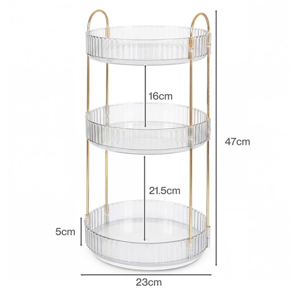 image 1 of ilus Makeup Organiser 360 Rotating Spinning 3 Tiers Cosmetic Organizer | White | White