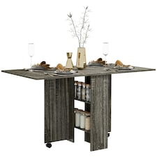 HOMCOM Mobile Drop Leaf Dining Table Folding Desk w/ 2 wheels Storage Shelves