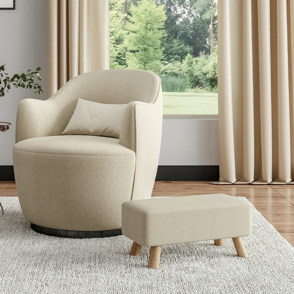 image 1 of Living and Home Rectangular Ottoman Footrest with Wood Legs - Beige