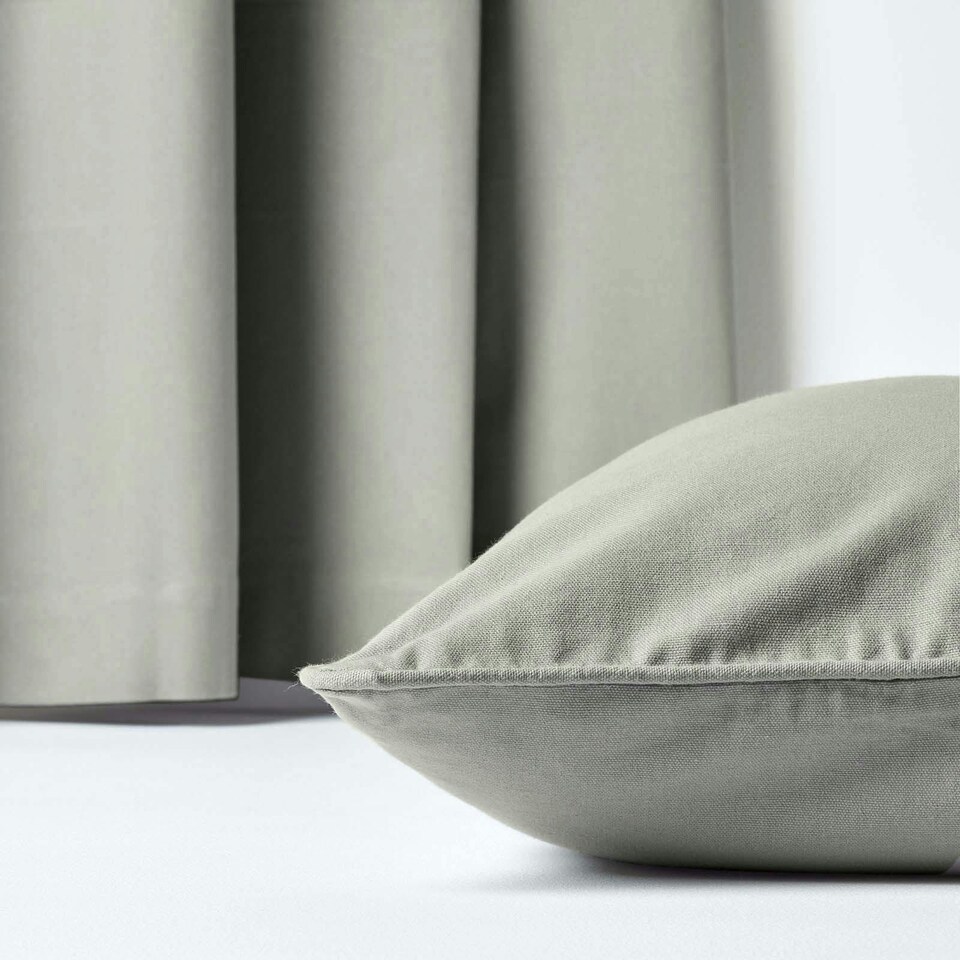image 1 of Homescapes Cotton Plain Grey Cushion Cover - 30 x 30 cm | Grey | Grey | 30 x 30 cm