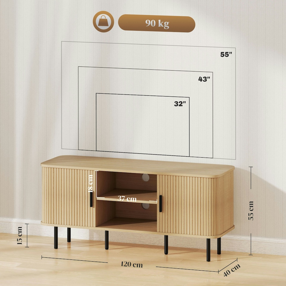 image 1 of HOMCOM TV Unit for Living Room, TV Stand, Oak Tone