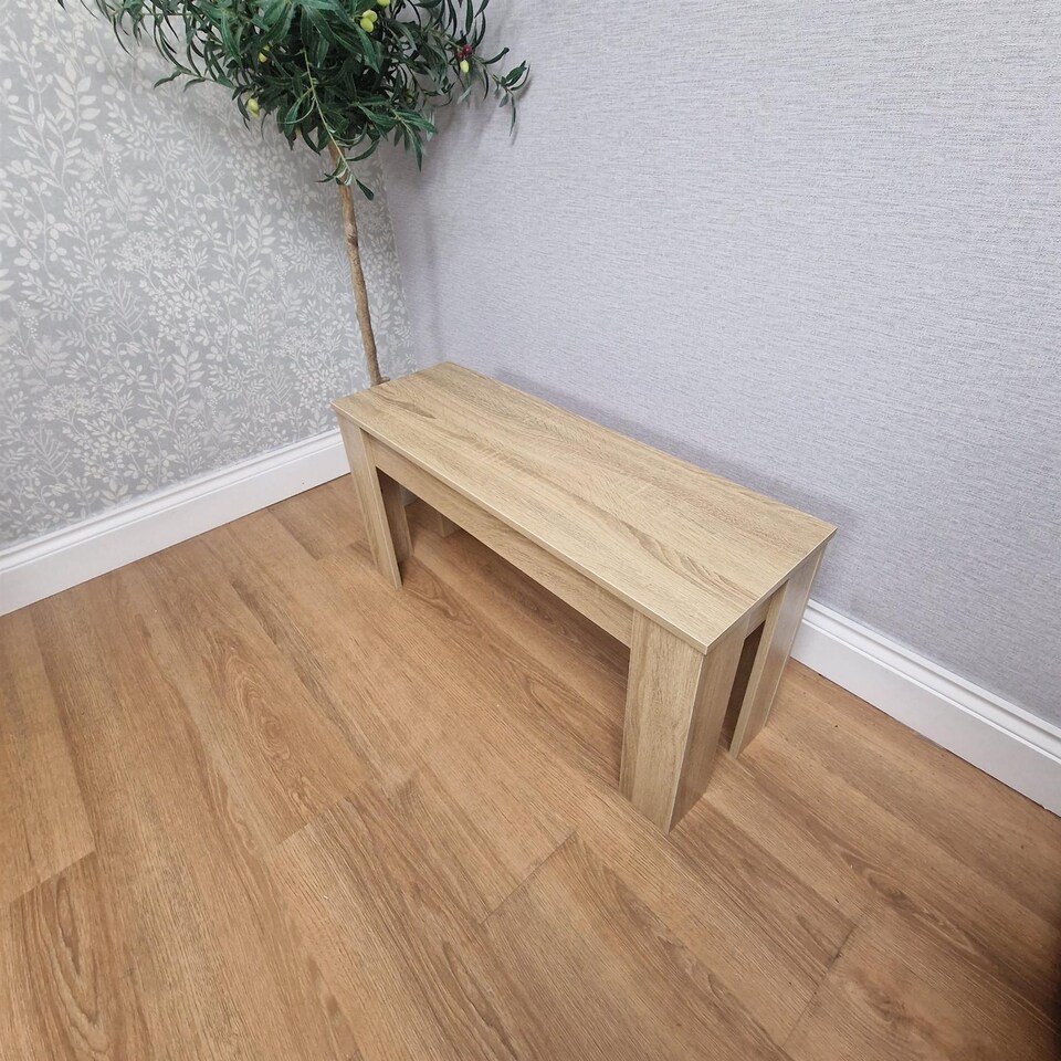 image 1 of Dining Table and 2 Benches Oak Effect Table With 2 Benches Dining Room Furniture | Brown