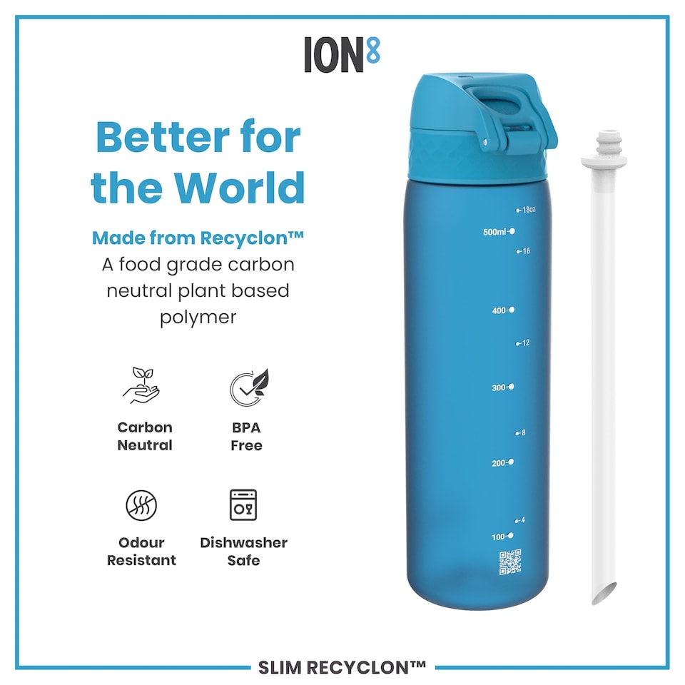 image 1 of Leak Proof Slim Water Bottle, BPA Free, 500ml (18oz) | Blue | Blue With Straw | One Size
