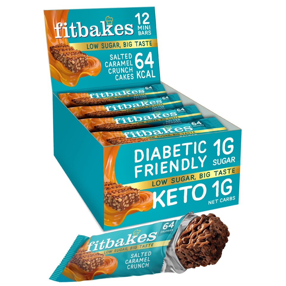image 1 of Fitbakes Salted Caramel Low-Sugar Crunch Mini Bars, 12 x 19g
