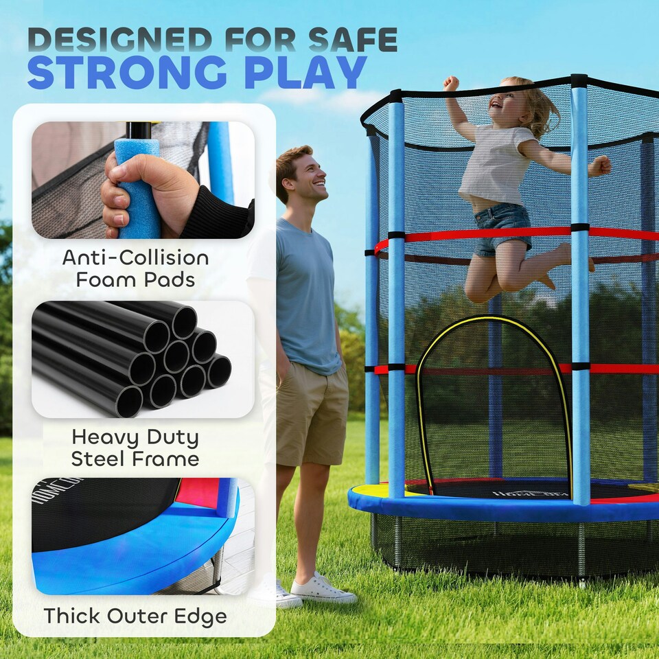 image 1 of HOMCOM Kids Trampoline Mini Bouncer w/ Enclosure Net for 3-6 Years