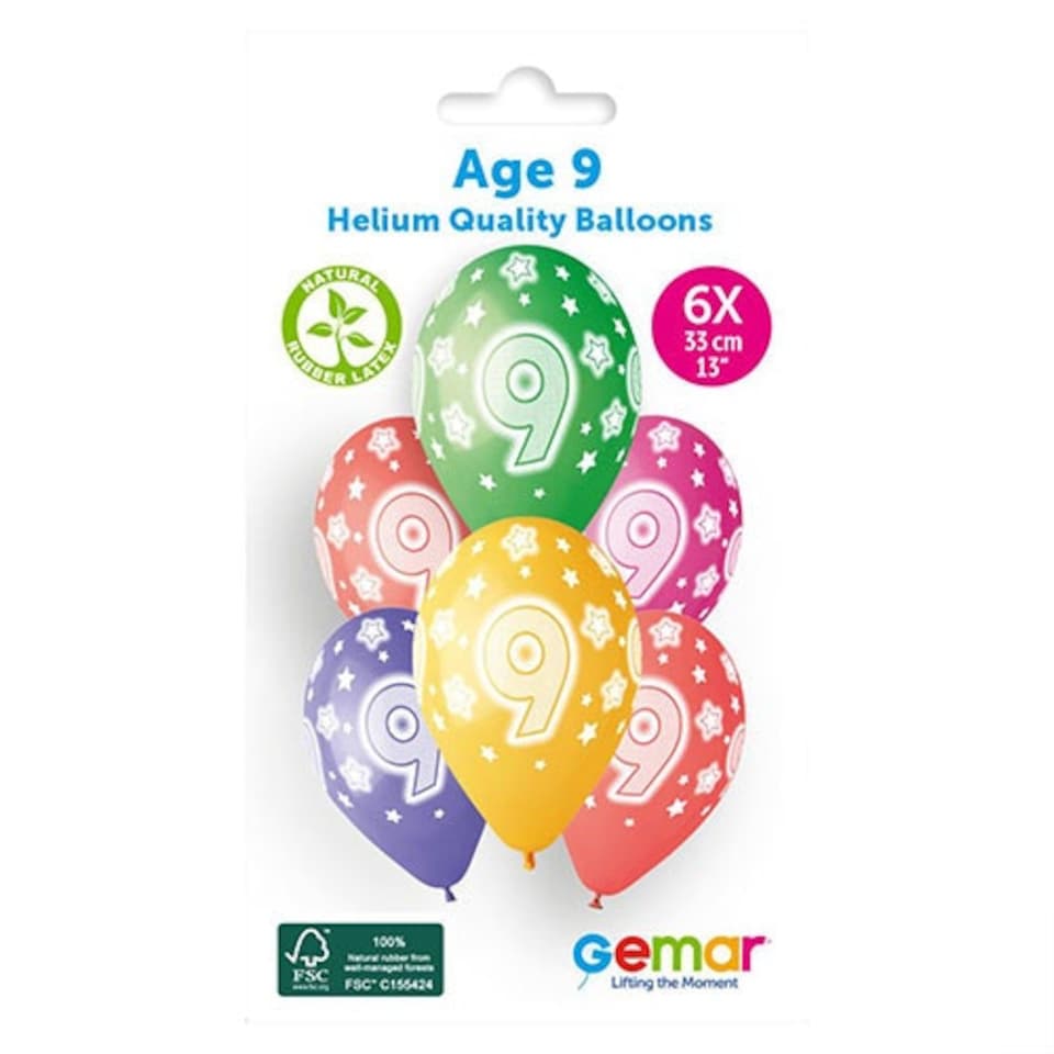 image 1 of Assorted Colour Cosmic Stars Age 9 Latex Balloons 33cm / 13 in - Pack of 6