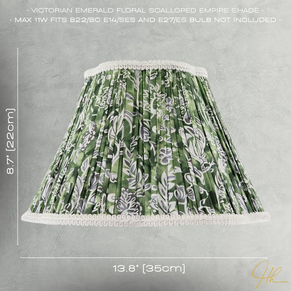 image 1 of Emerald Green and White Floral Victorian Lamp Shade with Embroidery | Green | Emerald Green | 1