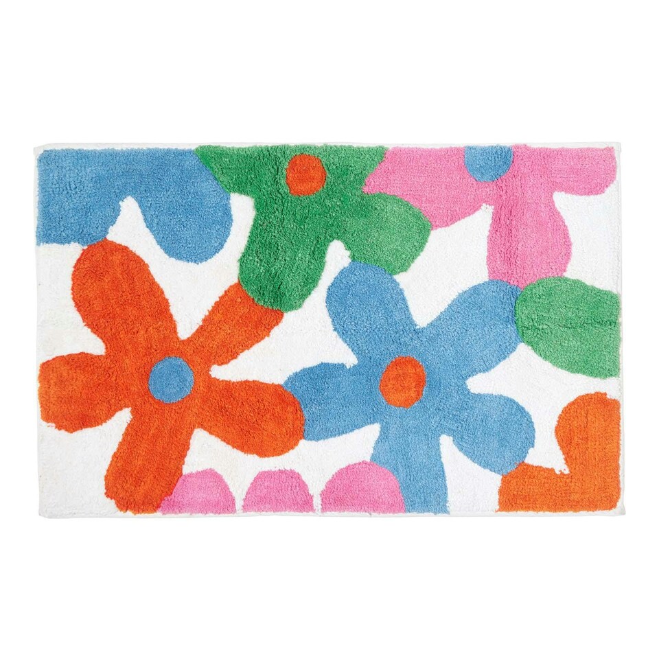 image 1 of Homescapes Cotton Tufted Washable Multi Colour Floral Children Rug