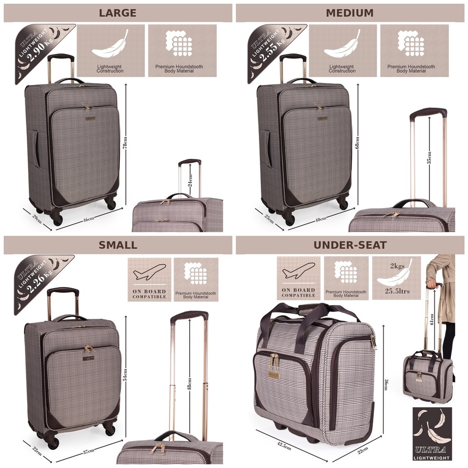 image 1 of London Fog Camberley Large Soft Shell Suitcase, 4 Wheel Checked Luggage, Brown