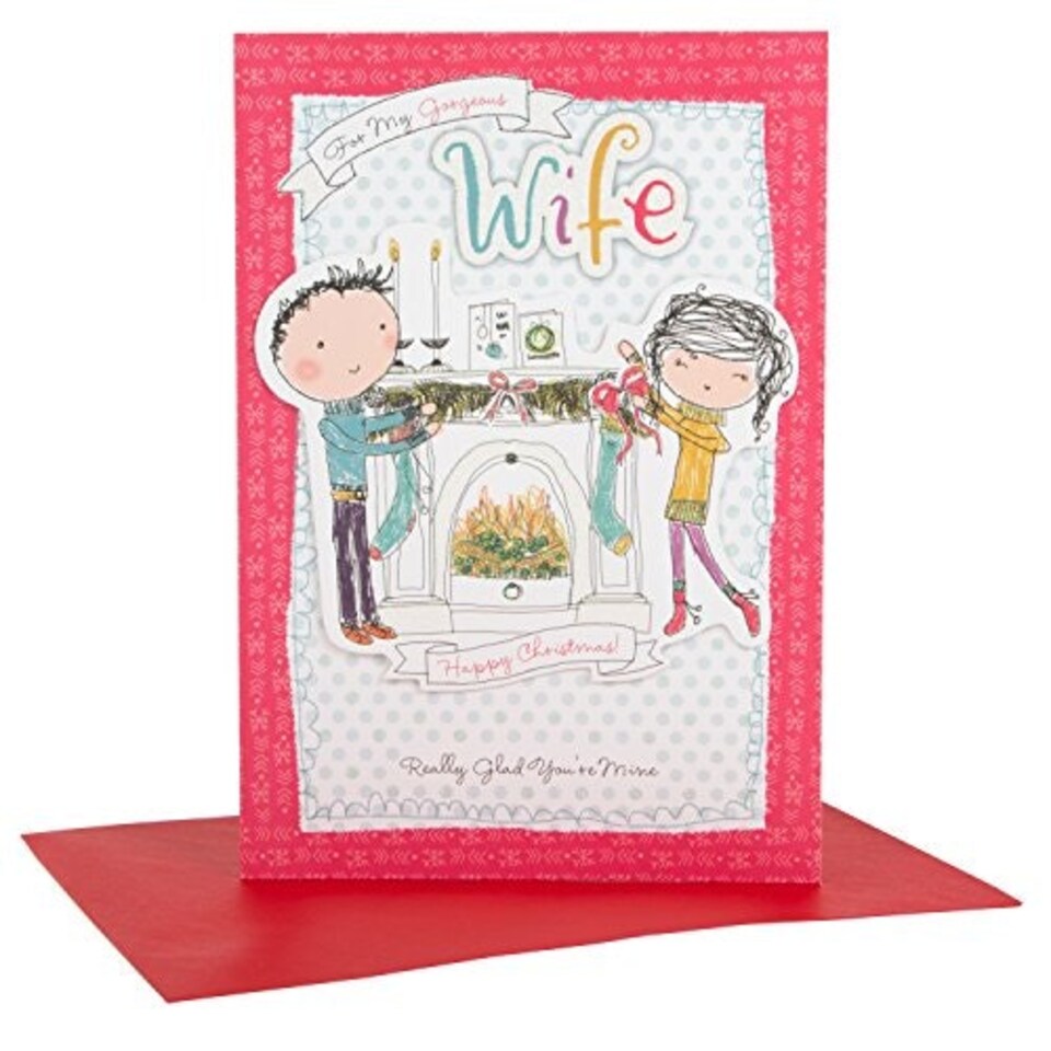 image 1 of Large Square Wife Cute Glitter Christmas Card