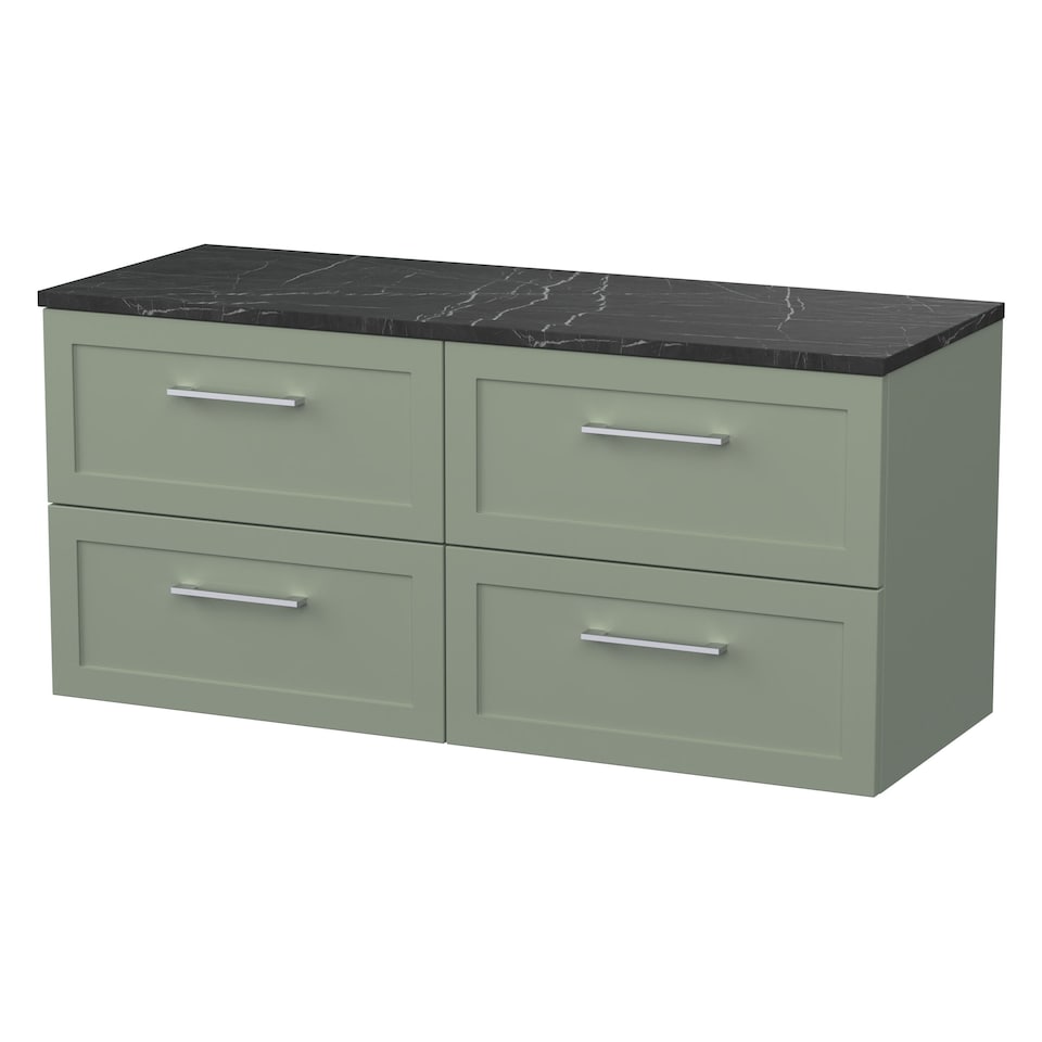 image 1 of Balterley Stonnall Traditional Wall Hung 4 Drawer Vanity Unit with Laminate Worktop, 1200mm, Reed Green