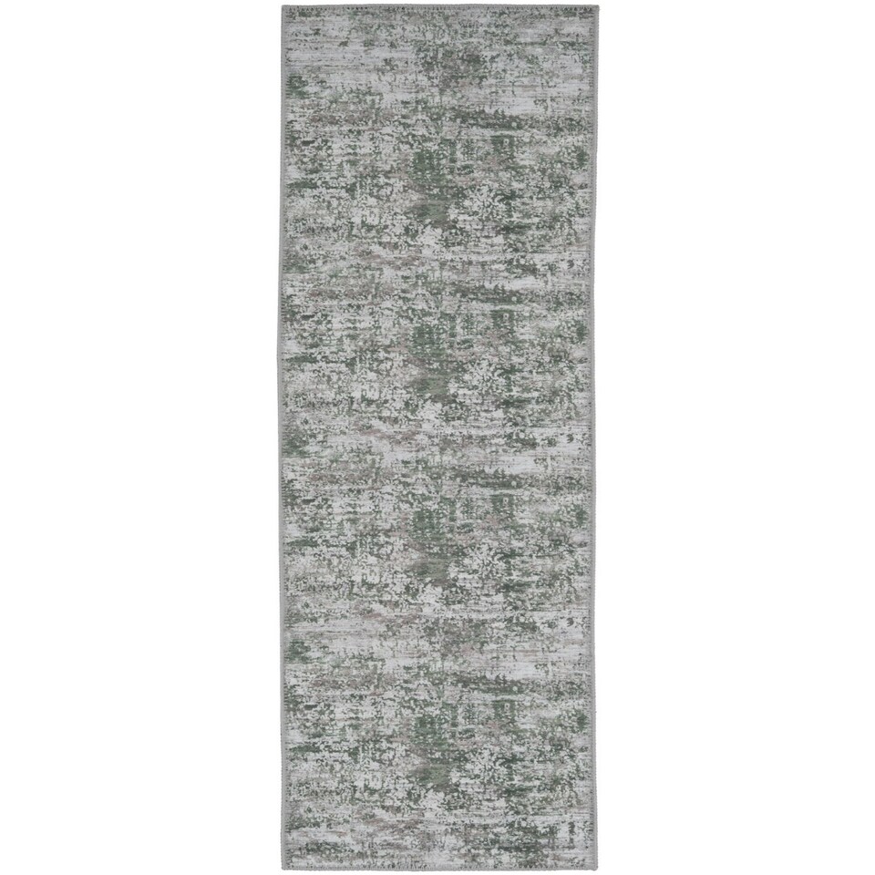 image 1 of KUKOON Silver Grey Green Distressed Abstract Non Slip Washable Low Pile Runner Rug 60cm x 240cm Green