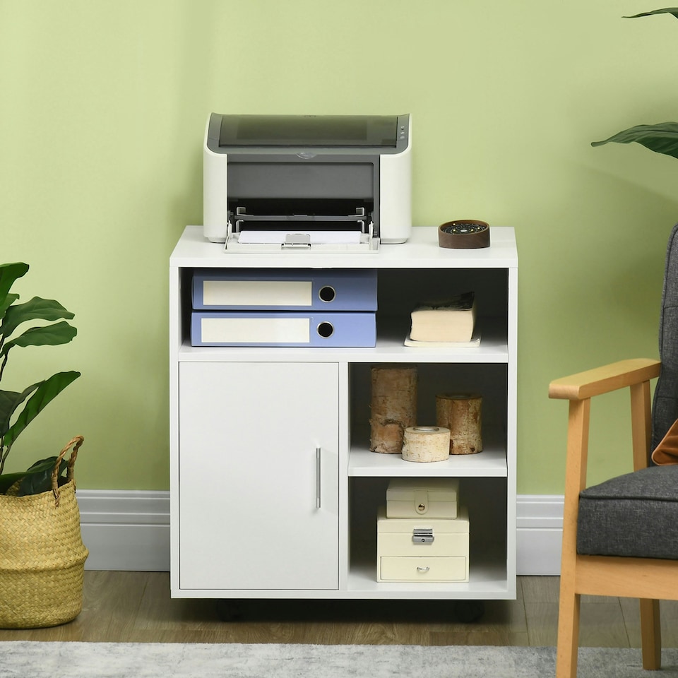 image 1 of HOMCOM Multi-Storage Printer Unit Office Organisation w/ 5 Compartments White