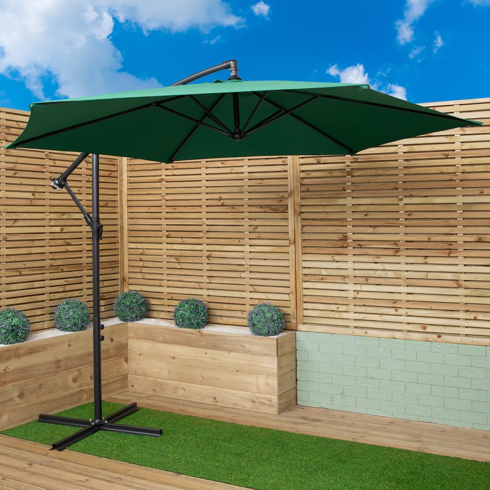 image 1 of 3m Hanging Banana Cantilever Garden Parasol with Cover in Green