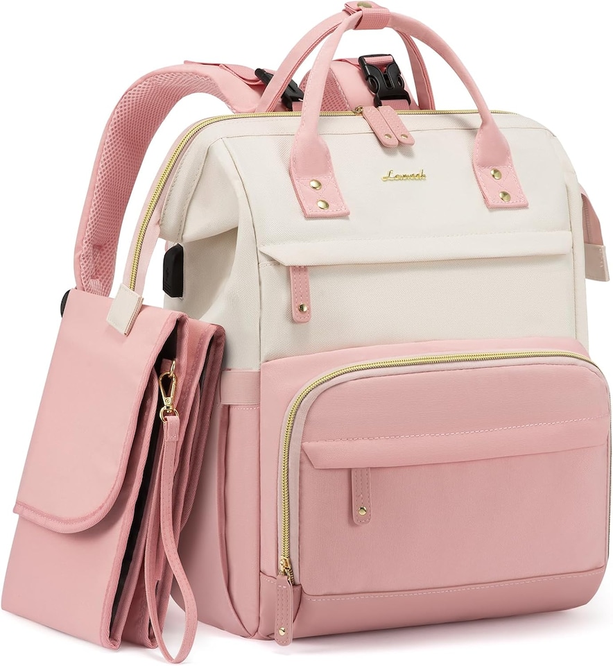 Lovevook Diaper Backpack,Large Diaper Bag Mummy Bag for New Mum Daddy,Convenient Work Travel Baby Bag for Office Mummy and Travel Essential Baby Shower-Pink