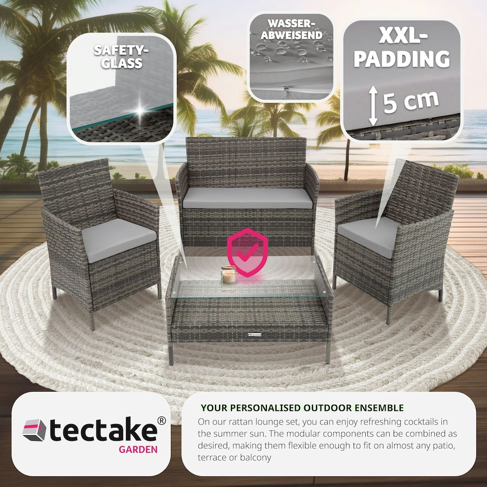 image 1 of Garden Furniture Set Madeira - 2 armchairs, sofa, coffee table - Grey