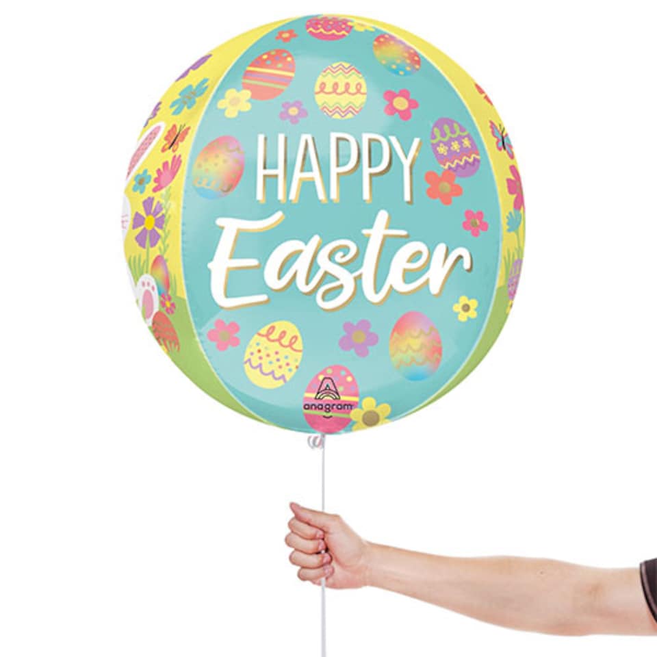 image 1 of Happy Easter Bunny Rabbit Yellow Orbz Foil Helium Balloon 38cm / 15 in | Yellow