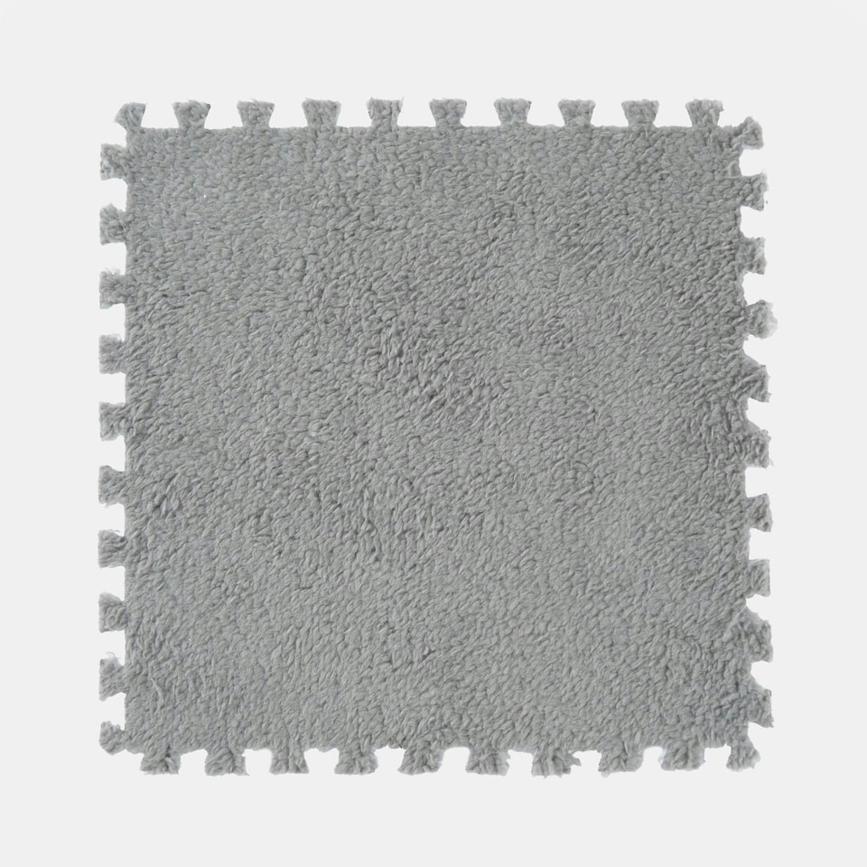 image 1 of OHS 27 Pack Teddy Fleece Interlocking Flooring Carpet Rug Tiles, 30x30cm - Grey