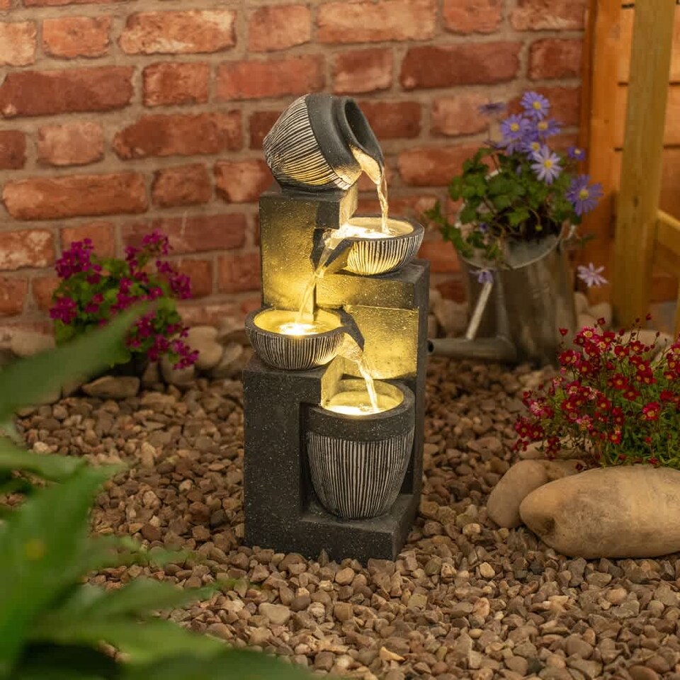 image 1 of ValueLights Solar Powered Stacking Pots Water Feature Outdoor Fountain | Multi