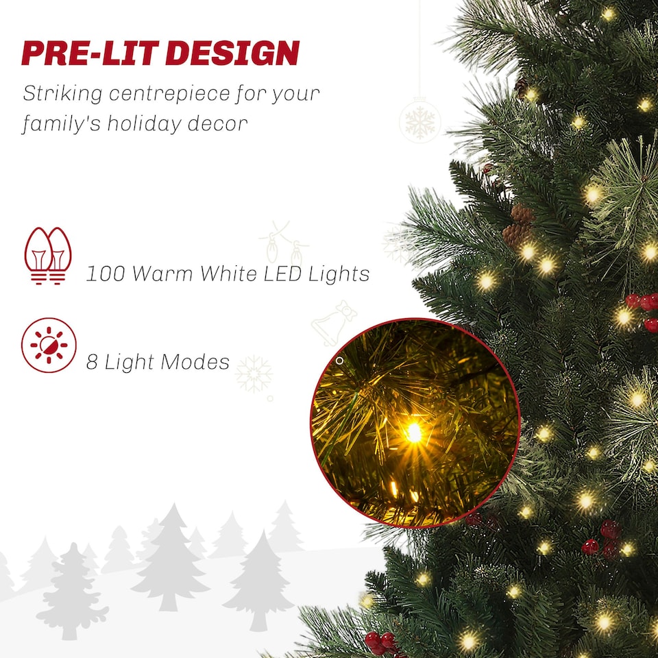 image 1 of HOMCOM 1.2m Prelit Christmas Tree with 100 Warm White LED Lights and 8 Modes