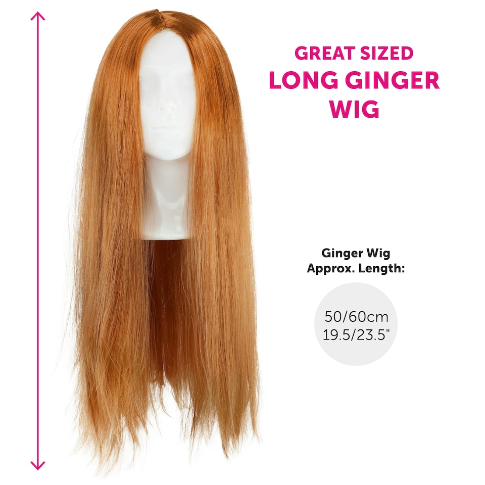 image 1 of Long Ginger Rocker Wig – 80s Rockstar Fancy Dress Hairpiece for Adult N/A | One Size