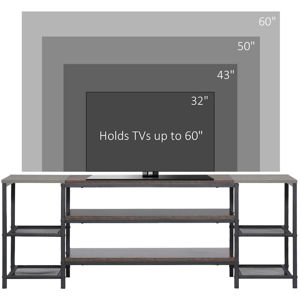 image 1 of HOMCOM TV Unit Cabinet for TVs up to 60 Inches with Shelves Brown and Grey