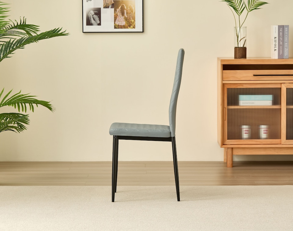 image 1 of Colorado Dining Table with 4 Emily Leather Chairs | Grey | 5