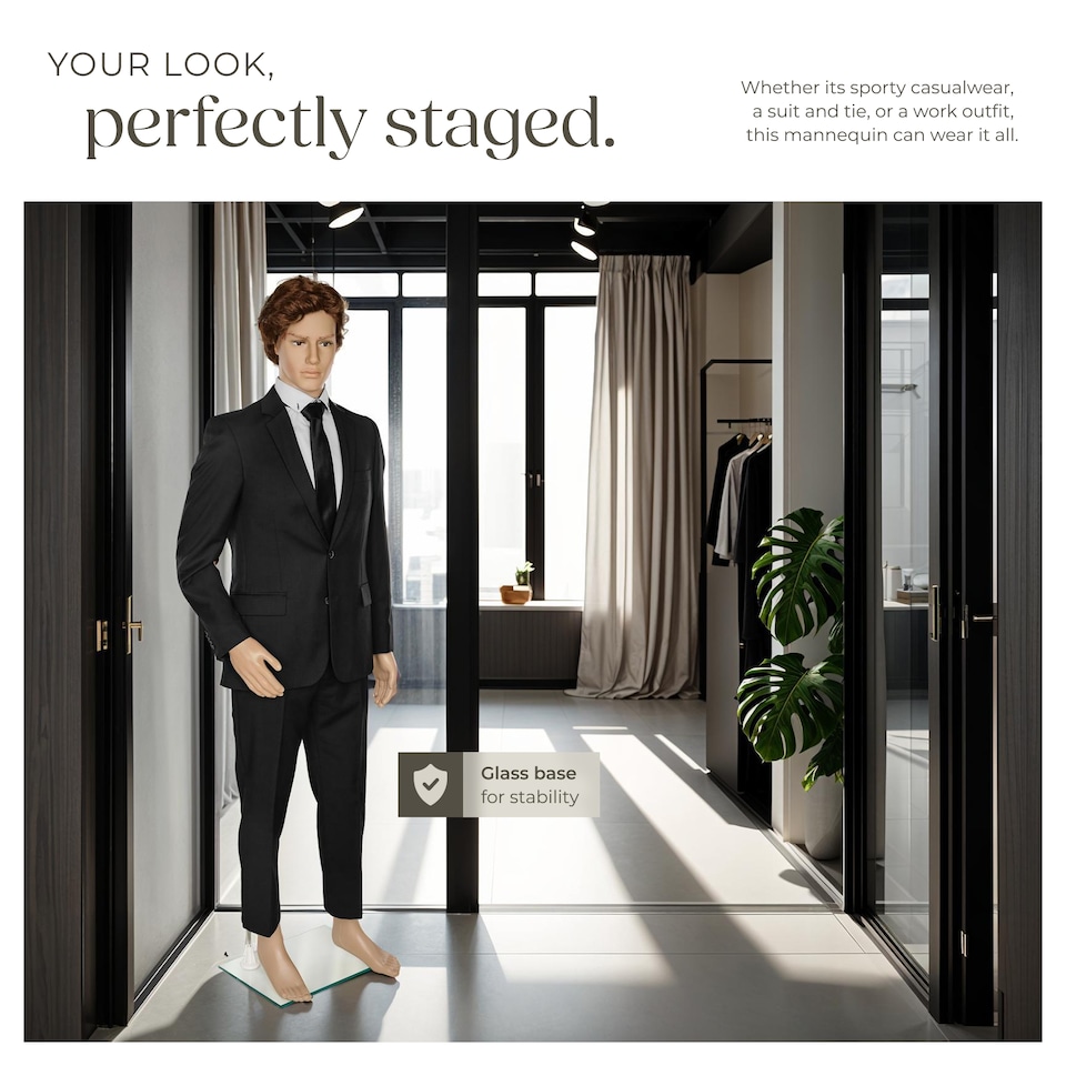 image 1 of Mannequin - adjustable, full body, life size, realistic proportions, glass plate stand | Cream | beige | Male | 1