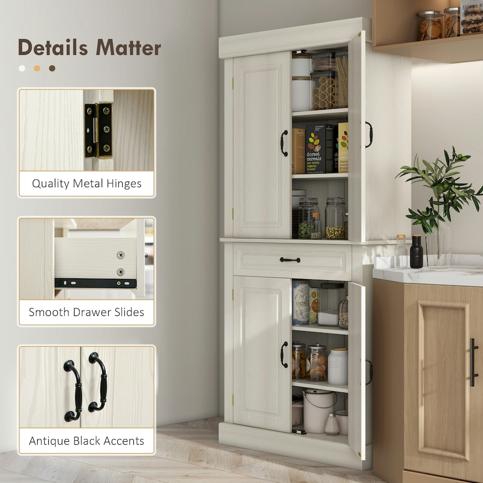 image 1 of HOMCOM 180cm Kitchen Pantry Storage Cabinet Server Food Organizer, White