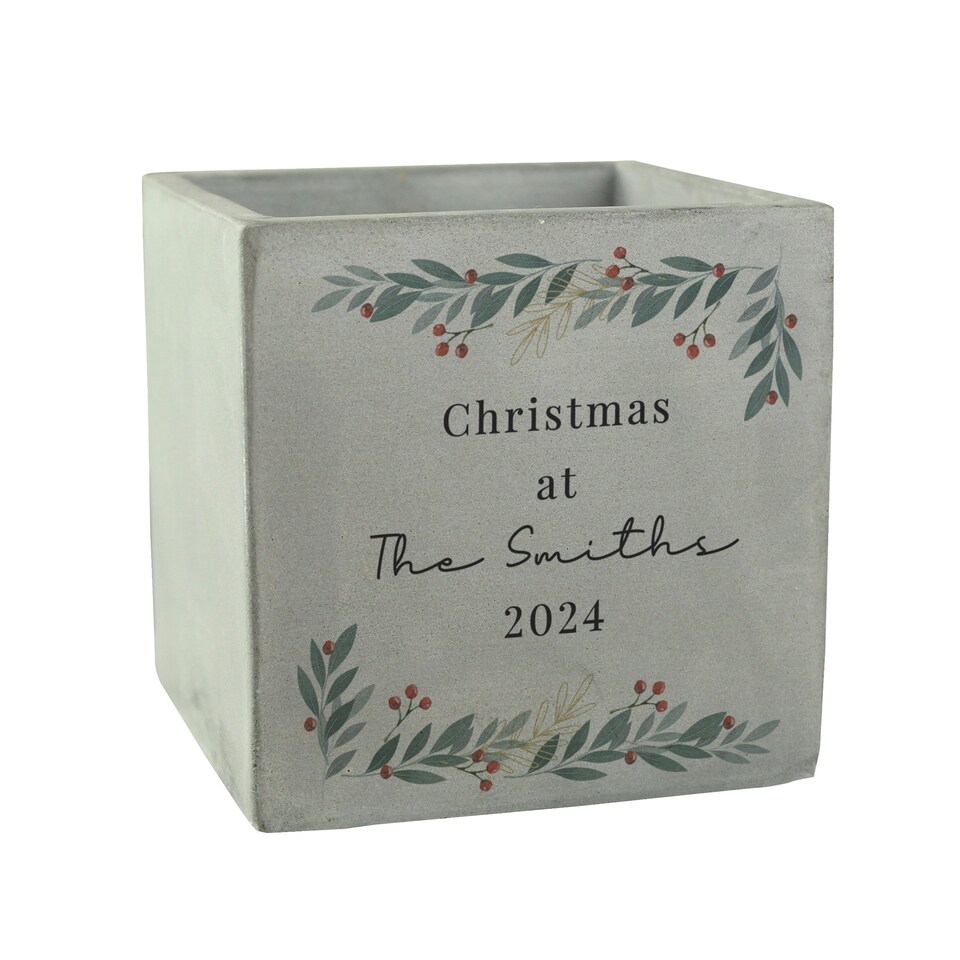 image 1 of Personalised Christmas Foliage Concrete Planter Grey