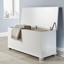 Ottoman Storage Chest Toy Bedding or Blanket Box Large Wooden Home | White | White