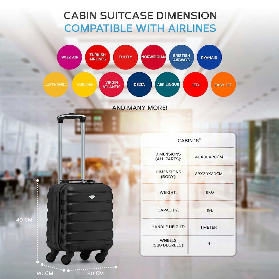 image 1 of 40x30x20cm Wizz Air & Vueling Maximum Size Free Cabin Carry On Lightweight 4 Wheel ABS Hard Case Suitcases Cabin Carry On Hand Luggage | Cream | Cream | Cabin Bag