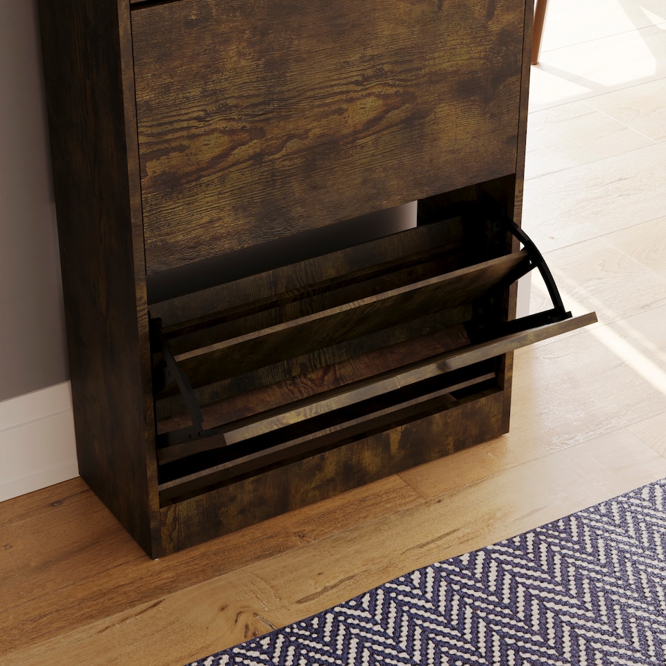 image 1 of Vida Designs 3 Drawer Shoe Cabinet Shoe Rack Storage Cupboard, Dark Wood