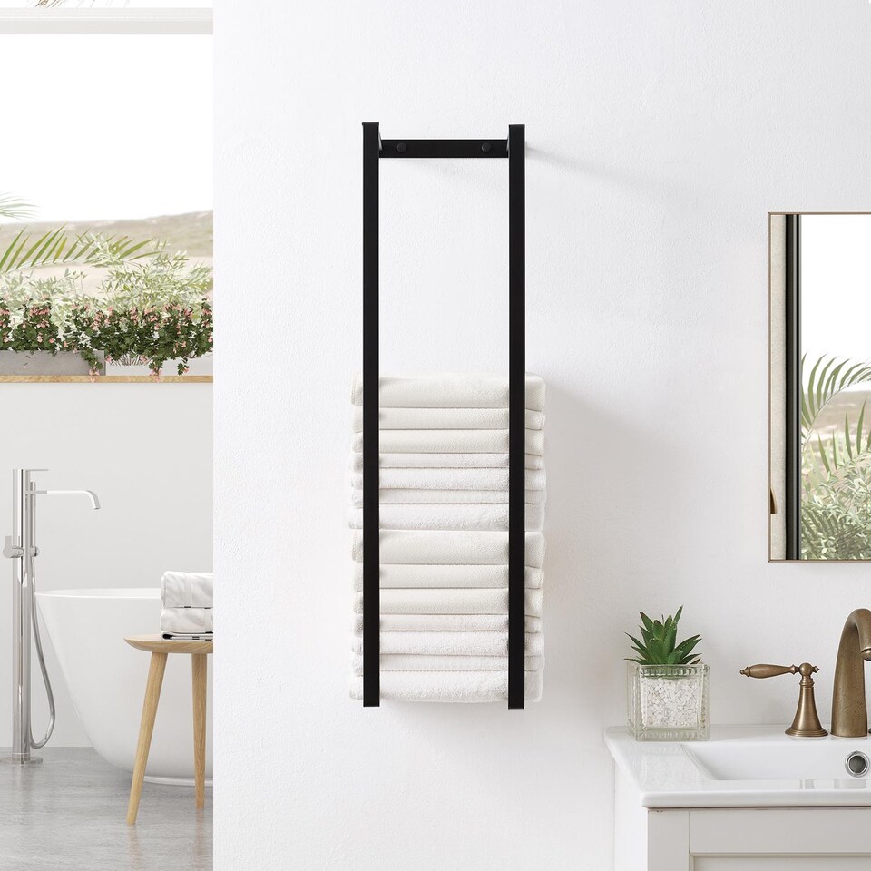 image 1 of House of Home Wall Mounted Black Stainless Steel Double Bar Towel Rail for Bathroom & En-Suite Storage