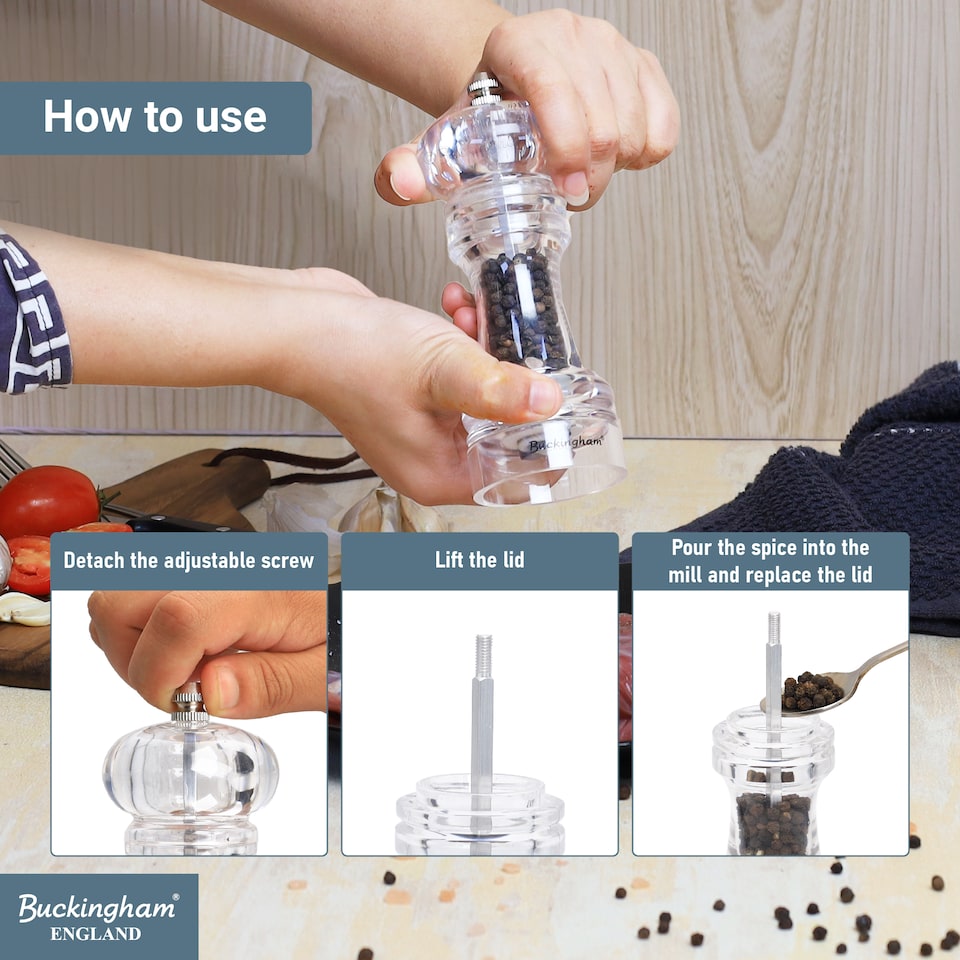 image 1 of Buckingham Salt or Pepper Mill Classic Acrylic Durable Ceramic Spice Grinders
