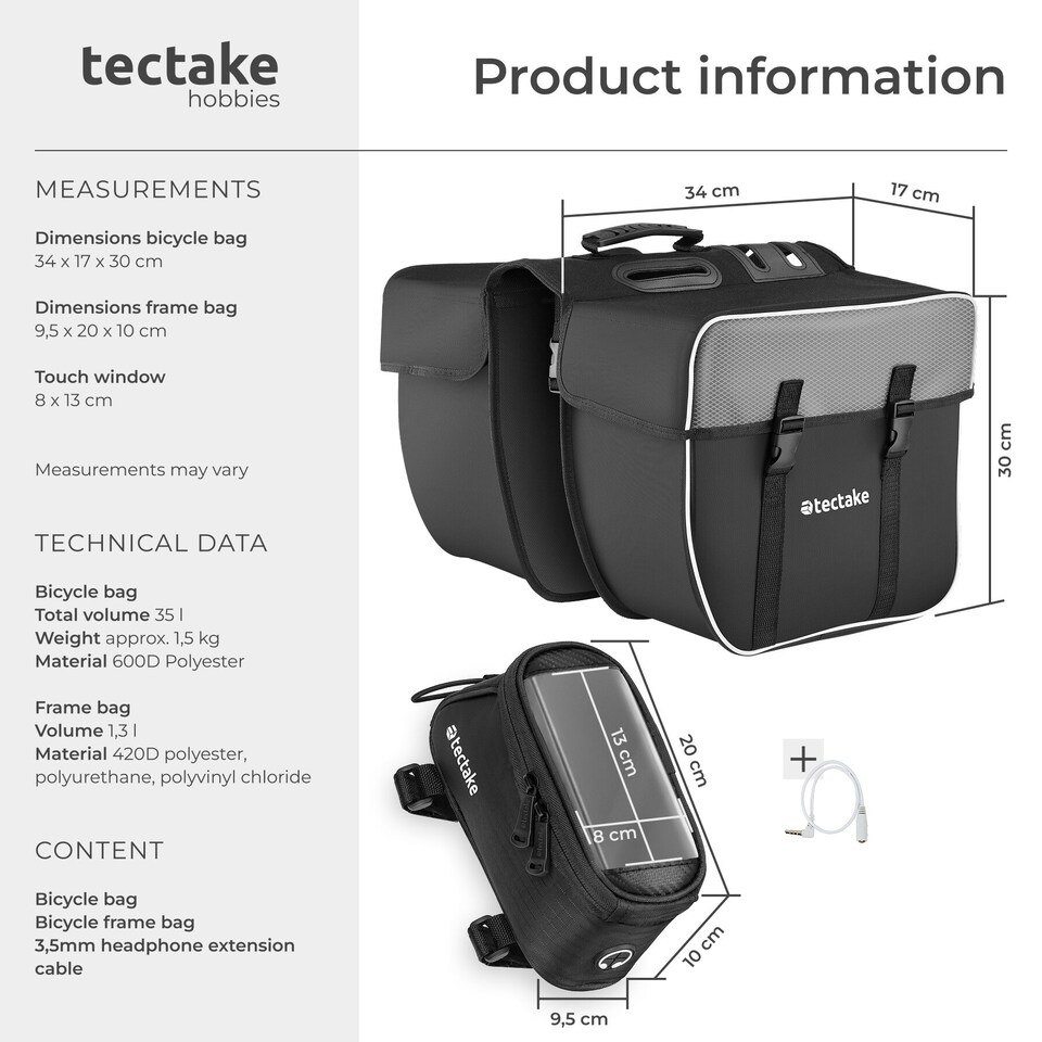 image 1 of Set bicycle bag Georg and frame bag, water-repellent | Black | black | 1.9 L | 1