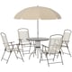 image 2 of Outsunny 6 Piece Garden Dining Set with Umbrella, Patio Sets with Parasol with 4 Folding Dining Chairs & Round Tempered Glass Table, Beige