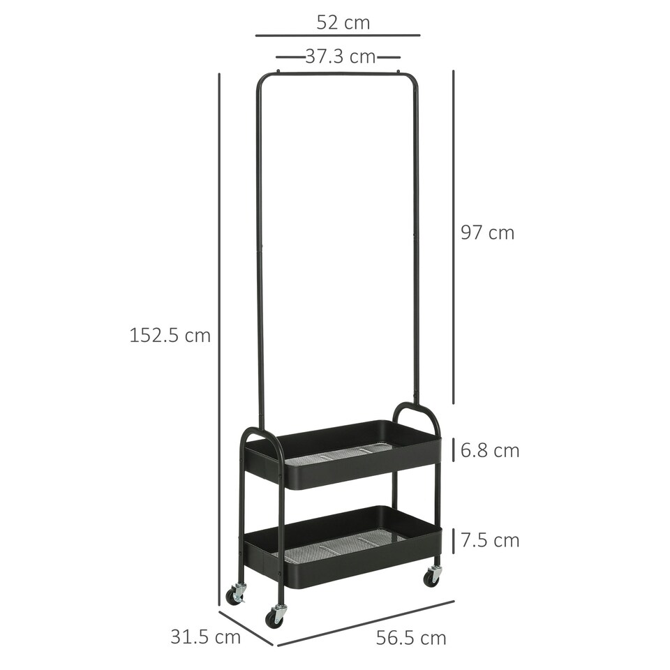 image 1 of HOMCOM Metal Clothes Rack with Shoe Stand, Clothing Rail on Wheels w/ 2 Basket