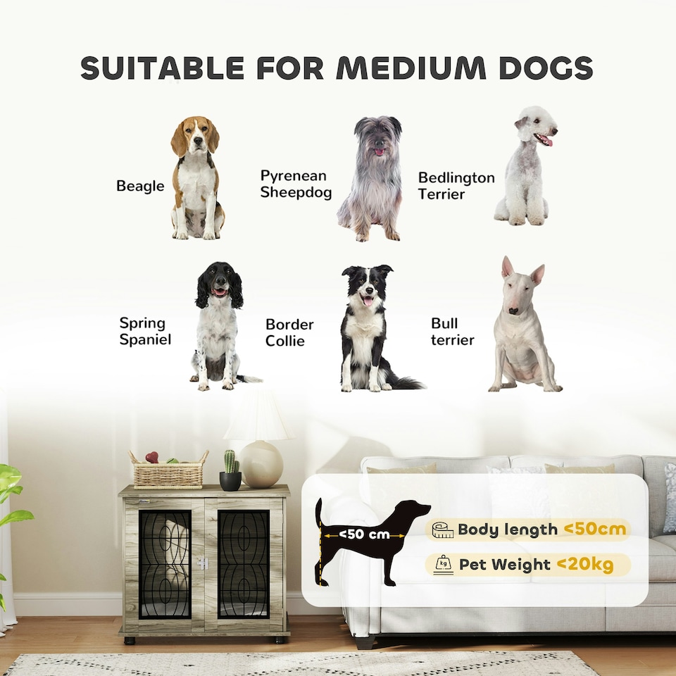image 1 of PawHut Dog Crate Furniture, End Table for Medium Dogs w/ Cushion