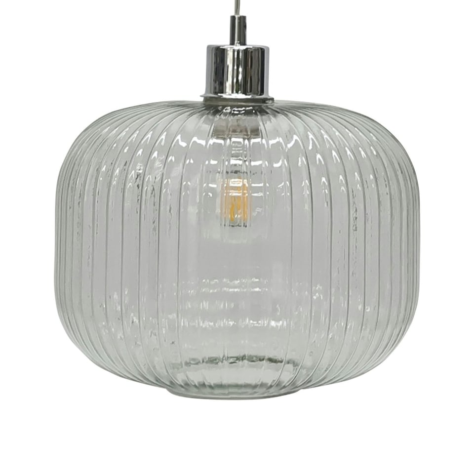 image 1 of First Choice Lighting Set of 2 Batley Large Clear Ribbed Glass Easy Fit Pendant Shades Clear