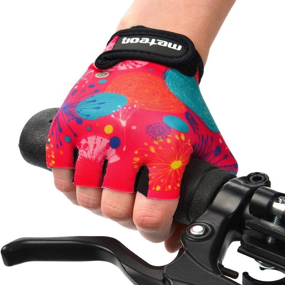 image 1 of Meteor Kids Bike Gloves – Breathable, Non-Slip, Padded for Comfort & Safety Pink | Pink Abstract | JR S
