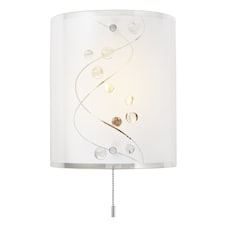 Contemporary White Glass and Clear Glass Beaded Wall Light with Pull Switch | White
